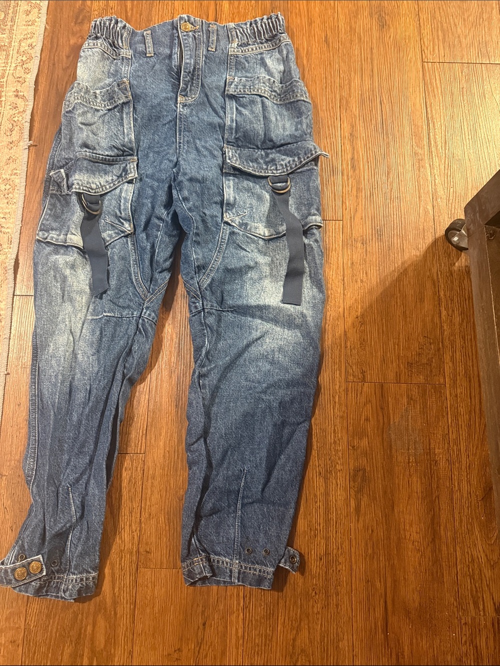 Free People Washed Blue Cargo Denim Boyfriend Jeans